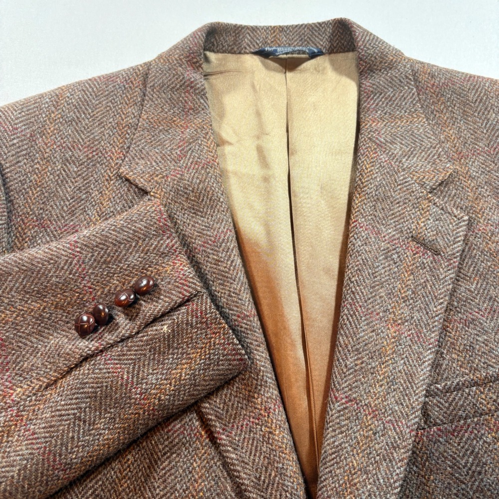 Cricketeer Wool Blazer Mens 42 Brown Herringbone Tweed Sport Coat Vintage Jacket